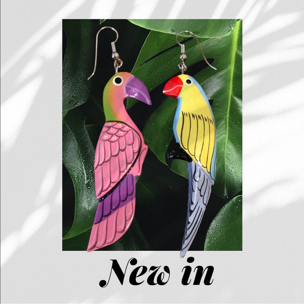 Handmade wooden tropical bird earrings